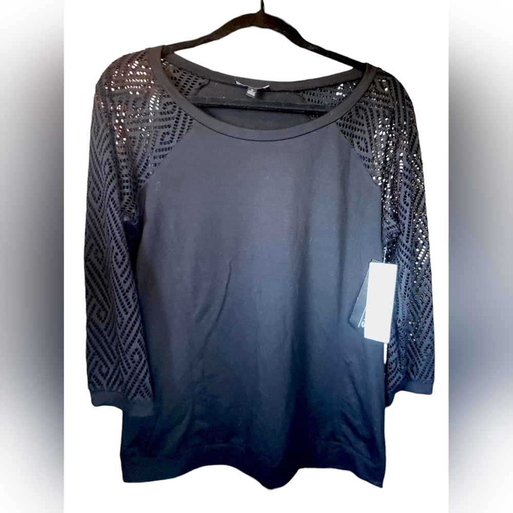 Notations Black Lace Raglan Long Sleeve Top